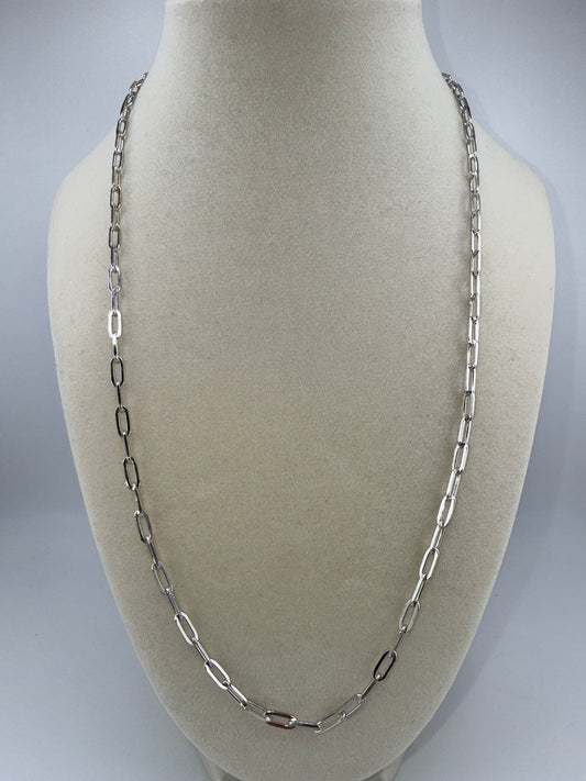 Sterling Silver 22inch 3.2mm Paper Clip Chain - Rhodium Plated
