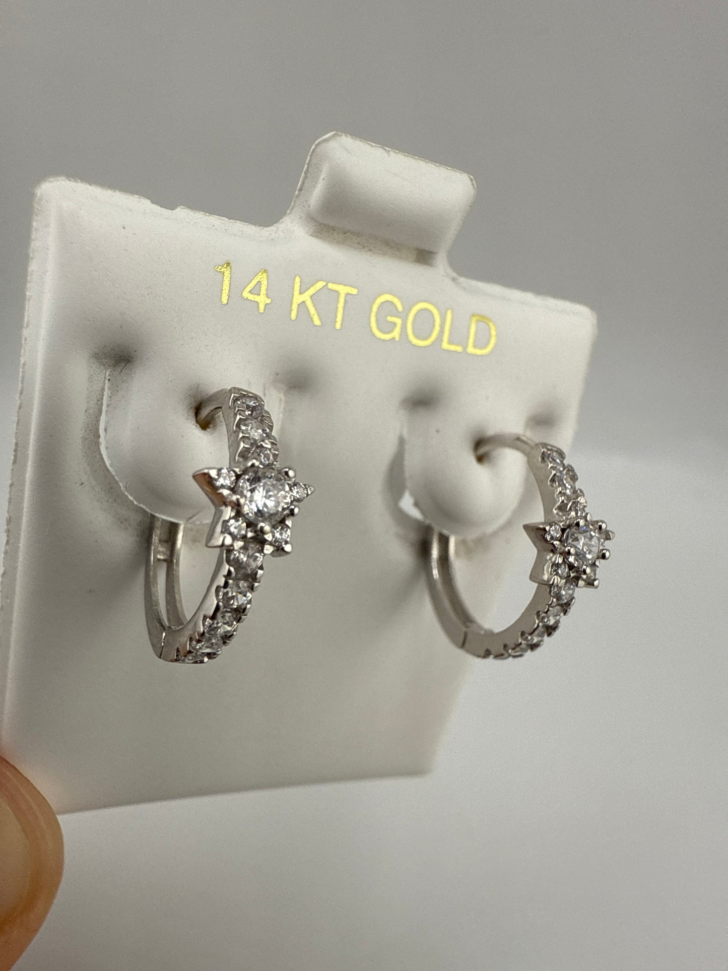 14k White Gold and Zirconia small Huggies with Star design