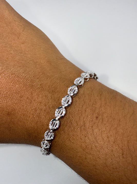 Sterling Silver Baguette Zirconia Oval Tennis Bracelet