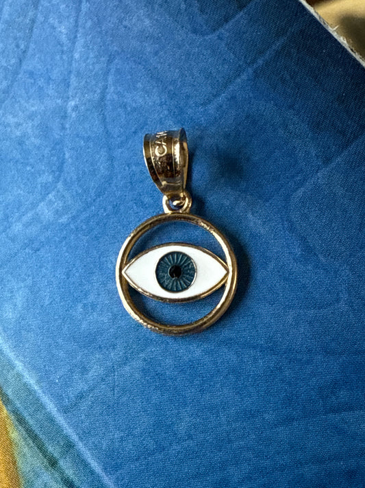 14k Gold Polished Enameled Evil Eye Pendant
