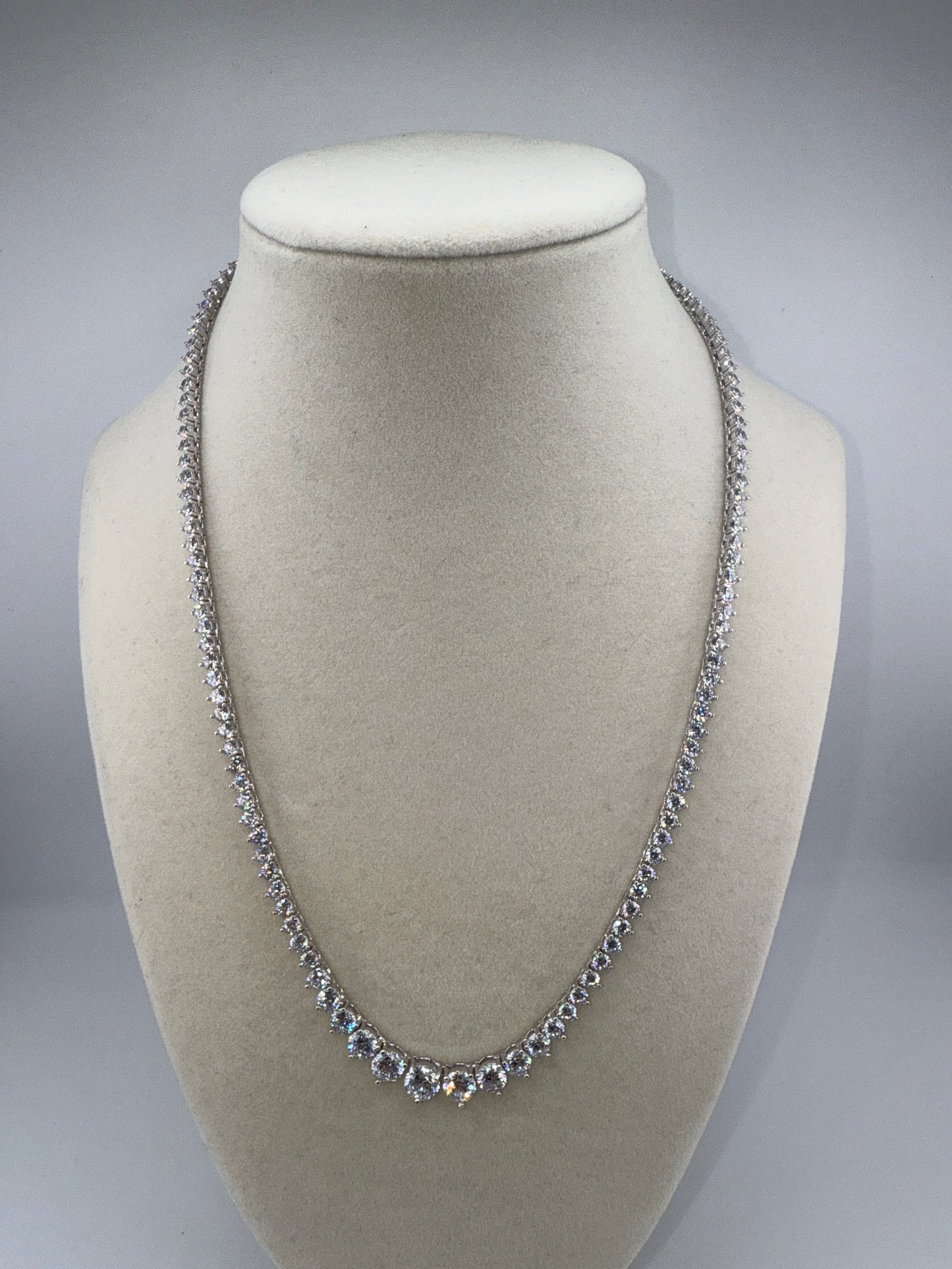 Sterling Silver, Round Zirconia, 3 Prong Tennis Graduating Necklace