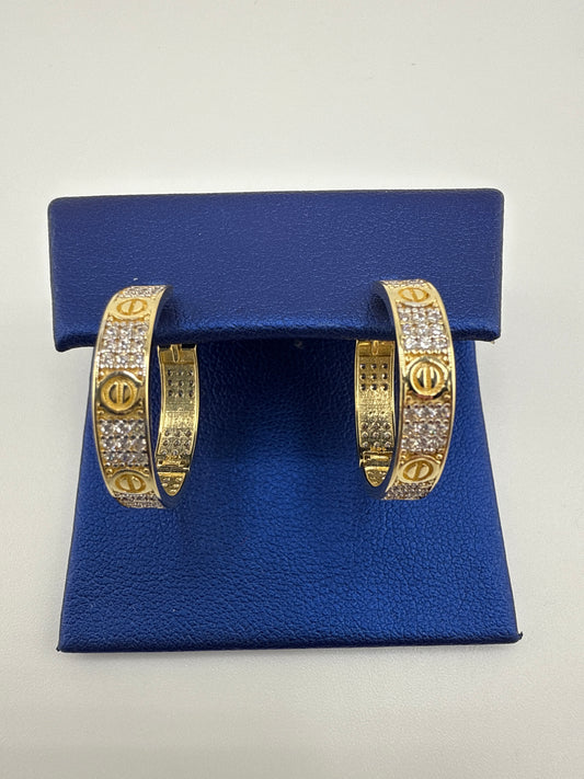 14k gold and zirconia small hoops