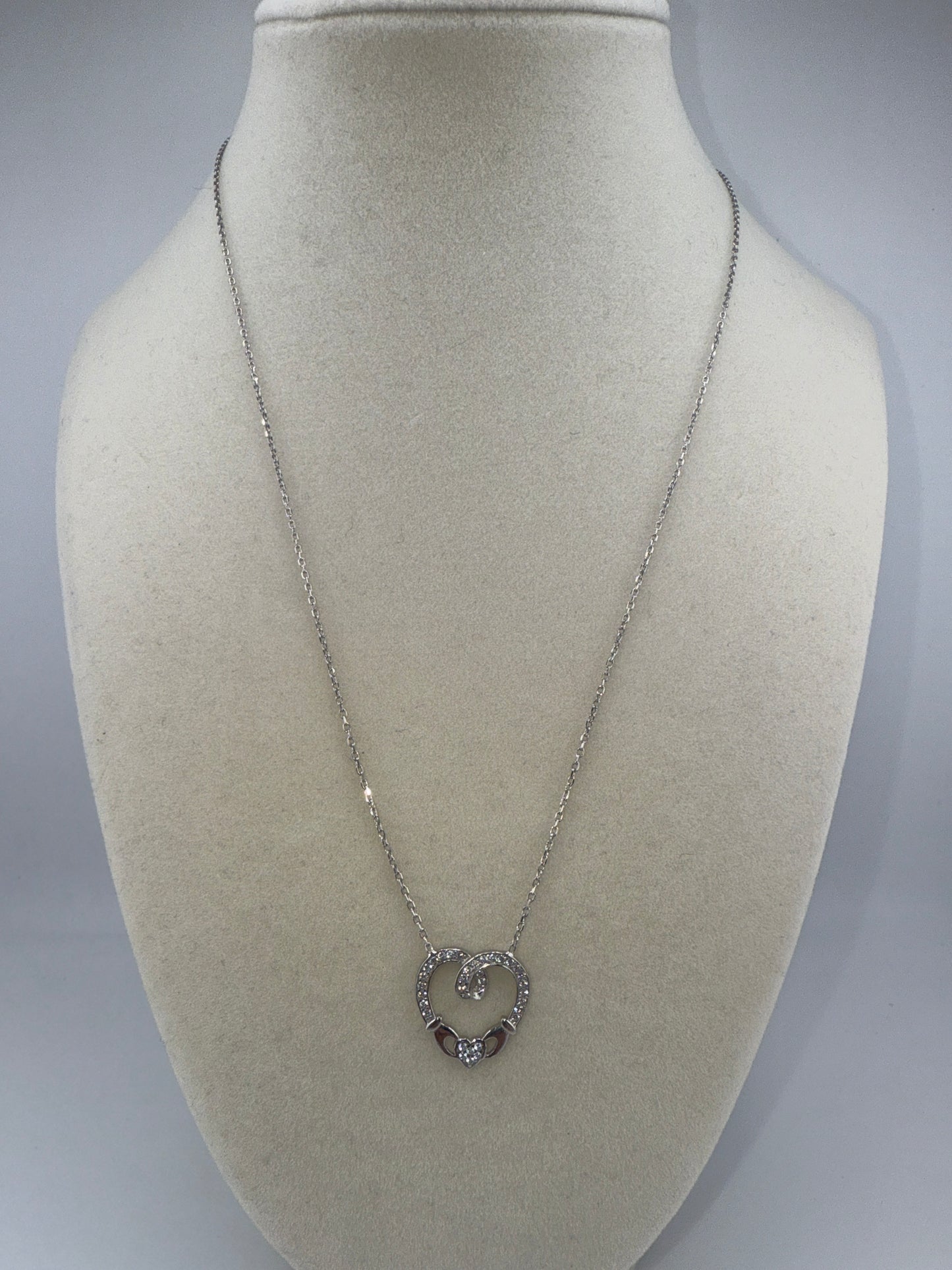 Sterling Silver Zirconia Claddagh Style Necklace