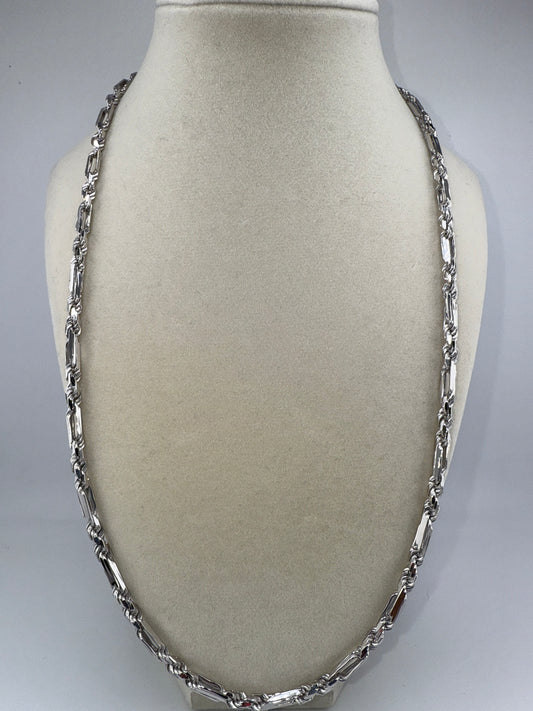 Sterling Silver 24inch 4mm Figarope Chain - Rhodium Plated