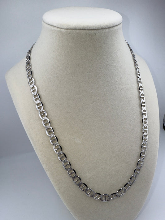 Sterling Silver 20inch 7mm Pave Marina Chain - Rhodium Plated