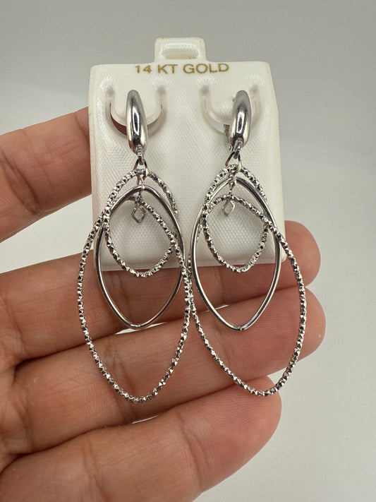 14k White Gold Dangle Huggie Earrings