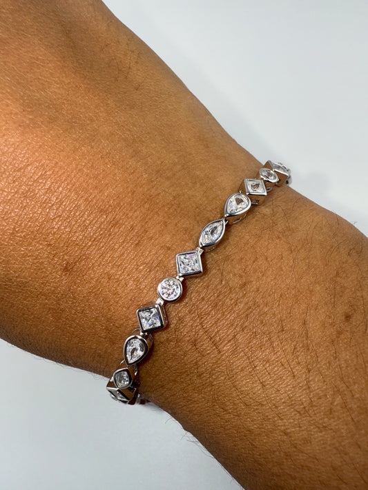 Sterling Silver, Multi-shaped Bezel-set Zirconia Bracelet