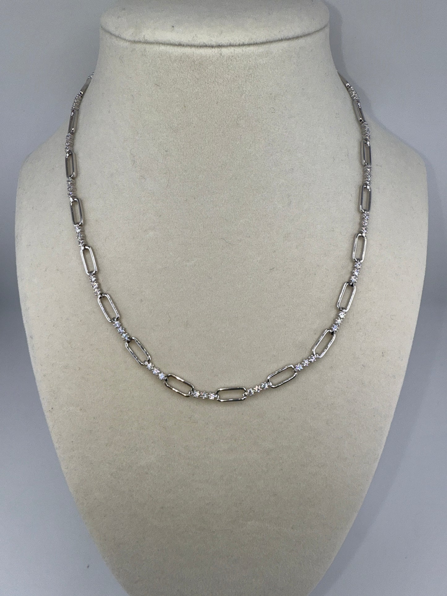 Sterling Silver Paperclip & Zirconia Necklace