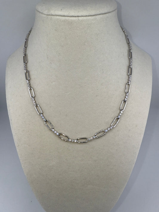 Sterling Silver Paperclip & Zirconia Necklace