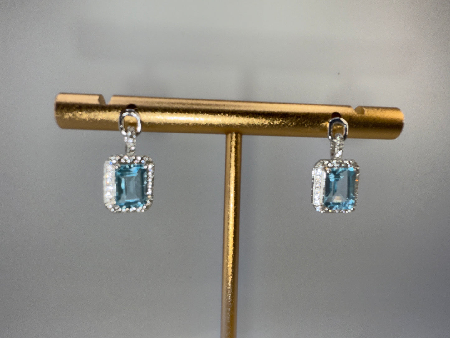 Sterling Silver, Emerald-Cut 5x7 Blue Topaz, White Topaz, Dangle Earrings