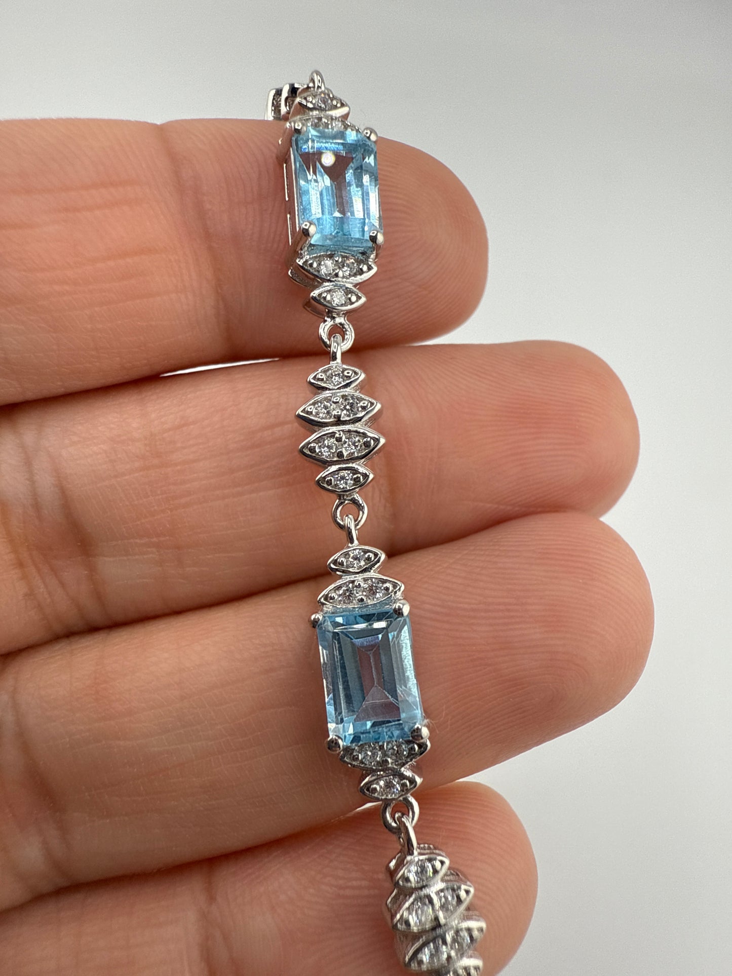 Sterling Silver Blue Topaz & White Topaz Tennis Bracelet