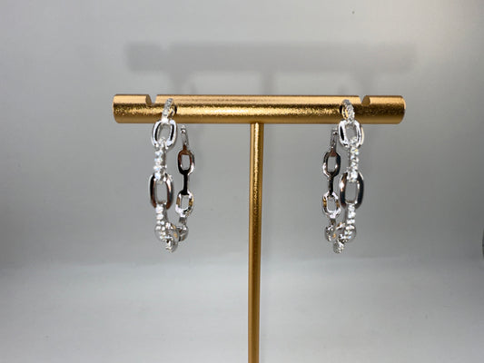 Sterling Silver, 32mm Paperclip Zirconia Open Hoop Earrings