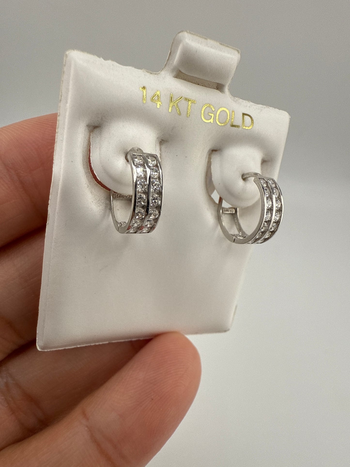 14k Gold and Zirconia Huggie Earrings