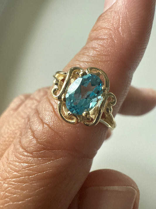 14k Gold 7x5mm Oval Blue Topaz Ring