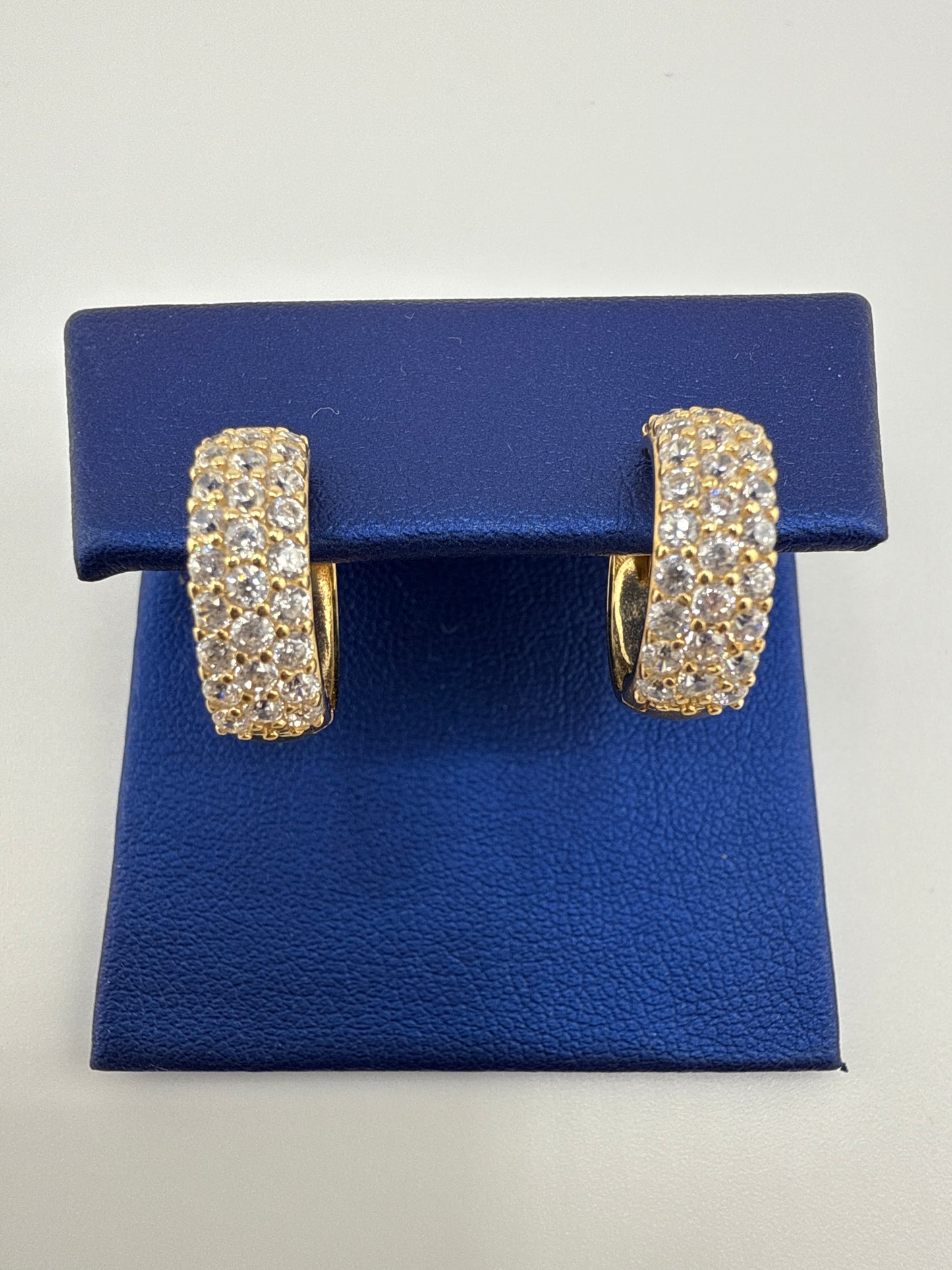 14k yellow gold and zirconia huggie earrings, classy and brilliant
