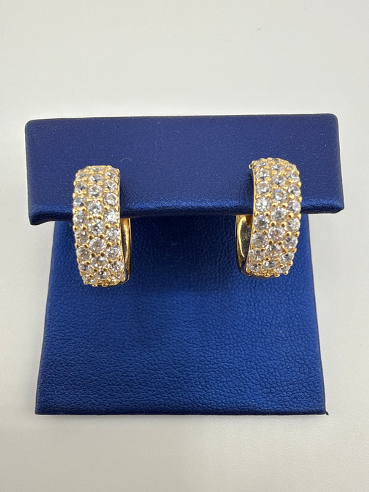 14k yellow gold and zirconia huggie earrings, classy and brilliant