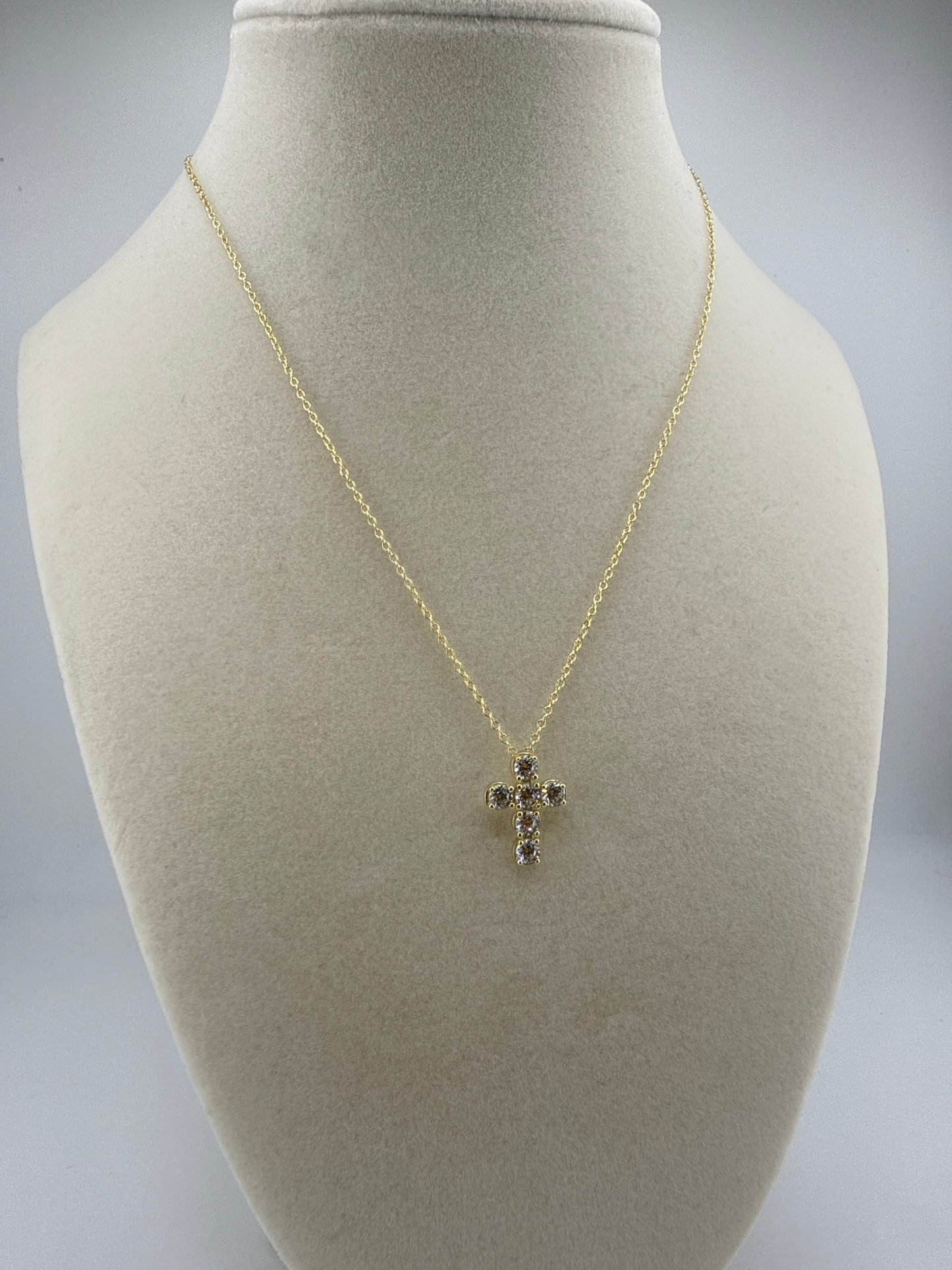 Sterling Silver Gold-tone Zirconia Cross 16 inch Necklace