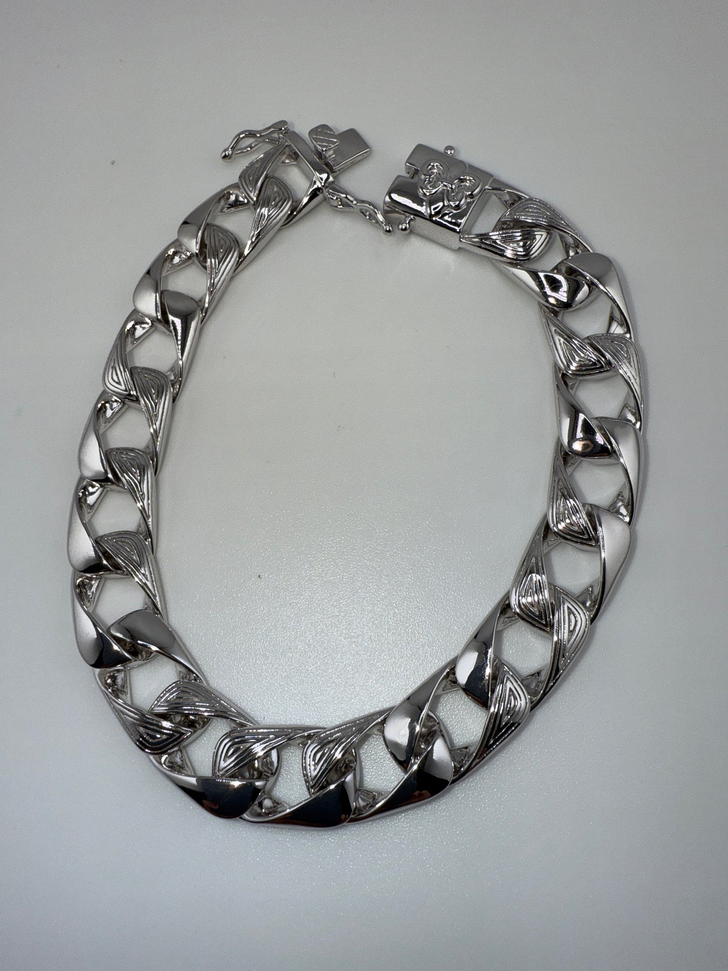 Sterling Silver 10mm Designed Cuban Bracelet - Fleur De Lis