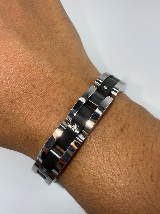 Stainless Steel Black with 5 Zirconia Link Bracelet