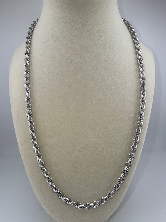 Sterling Silver 22inch Solid Diamond-Cut 5mm Rope Chain - Rhodium Plated