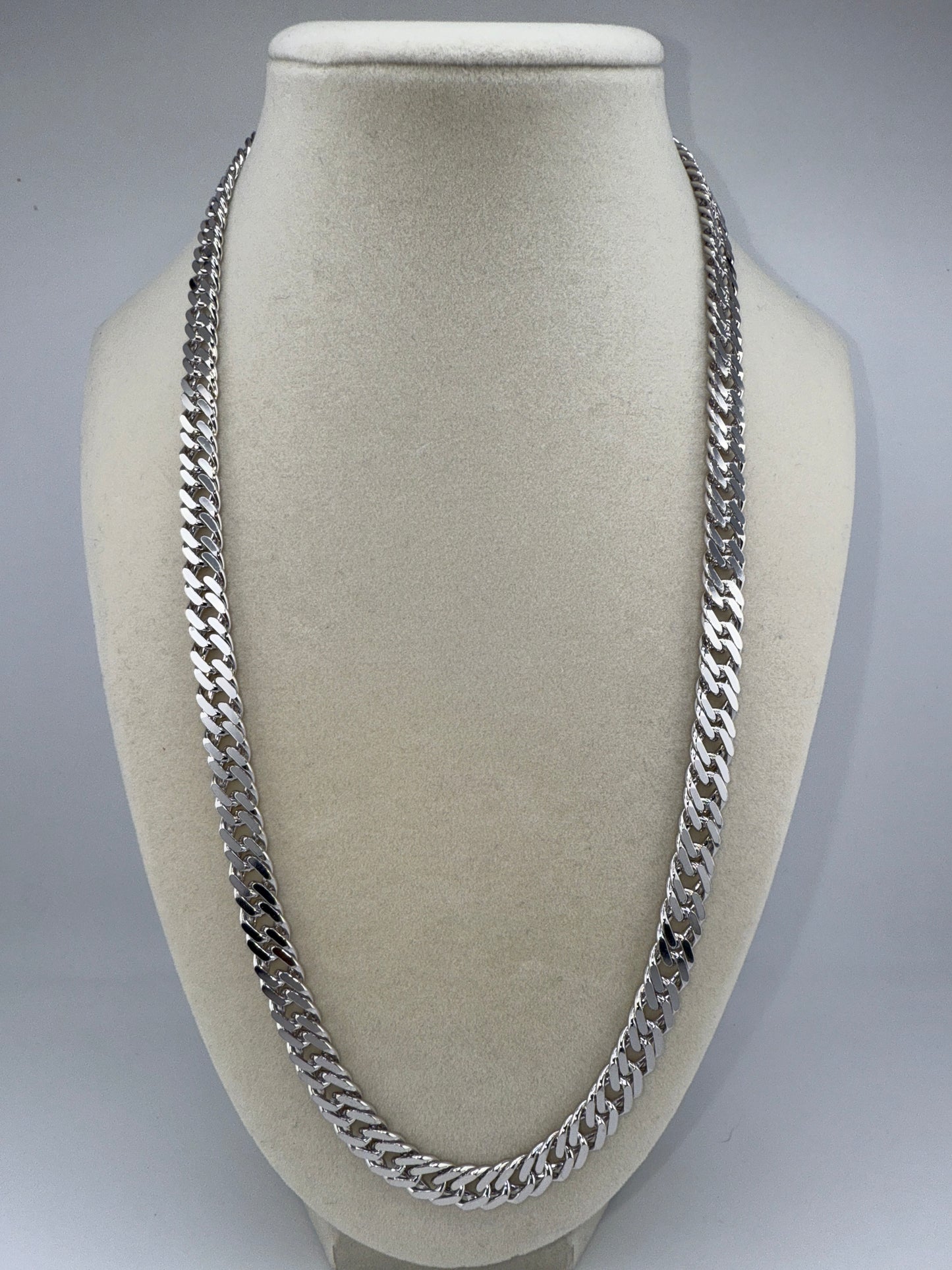 Sterling Silver 22inch 7.5mm Textured Double-Link Chain - Rhodium Plated