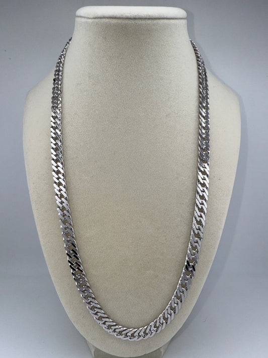 Sterling Silver 22inch 7.5mm Textured Double-Link Chain - Rhodium Plated