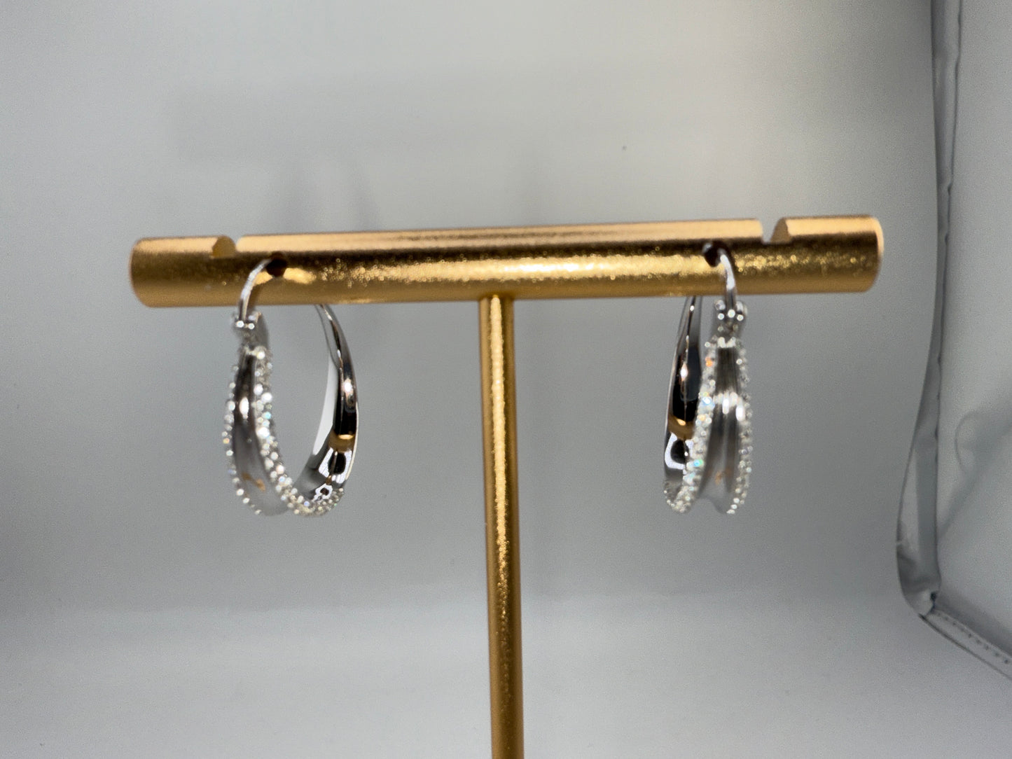 Sterling Silver Double Zirconia Hoop Earrings