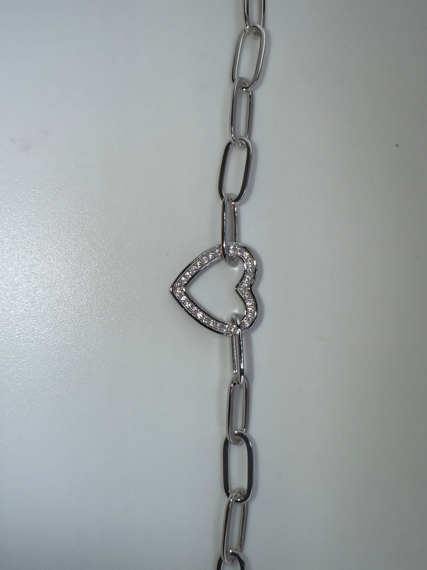 Sterling Silver Zirconia Heart Paperclip Bracelet