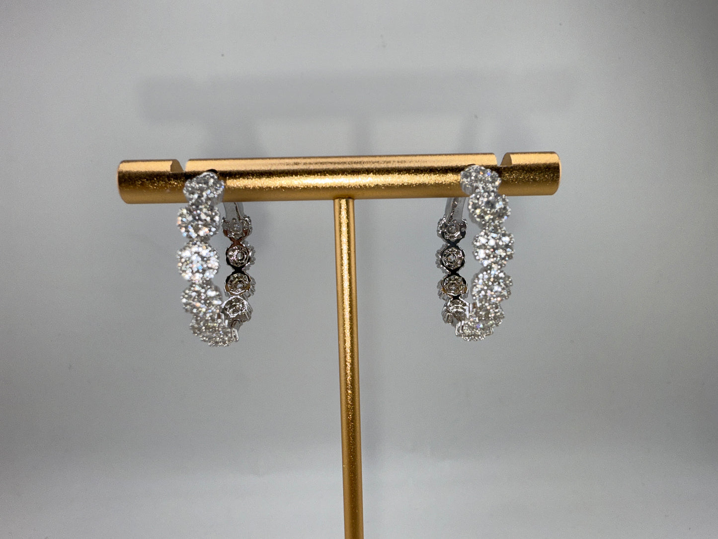 Sterling Silver, 25mm Zirconia Flower Design Hoop Earrings