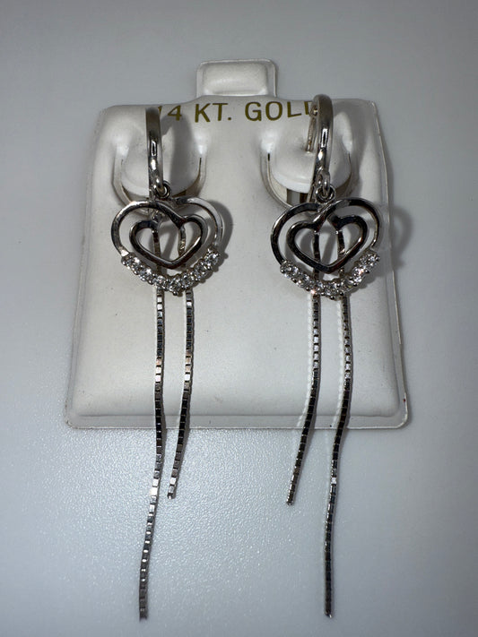 14k and Zirconia Huggie with Heart Dangle Details