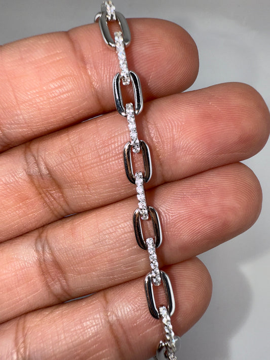 Sterling Silver Zirconia Paperclip Bracelet