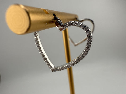 Sterling Silver, Zirconia Heart 20mm Hoop Earrings