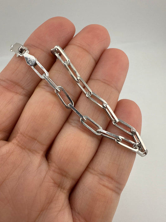 Sterling Silver, 4mm Paper Clip Bracelet - Rhodium Plated