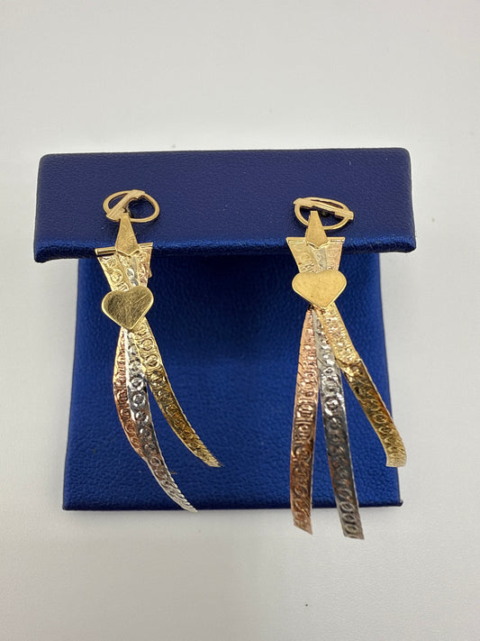 14k Tri-Color Gold Posts with Heart details