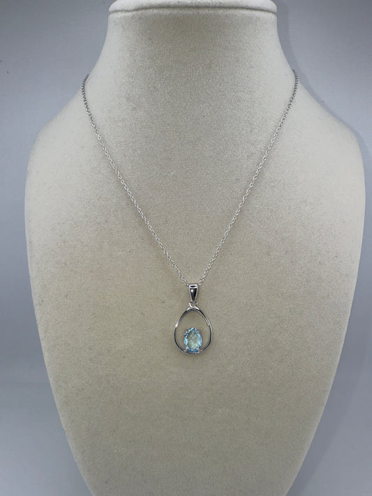 Sterling Silver, Pear-Shaped, Four-Prong Gem Necklace, Blue Topaz