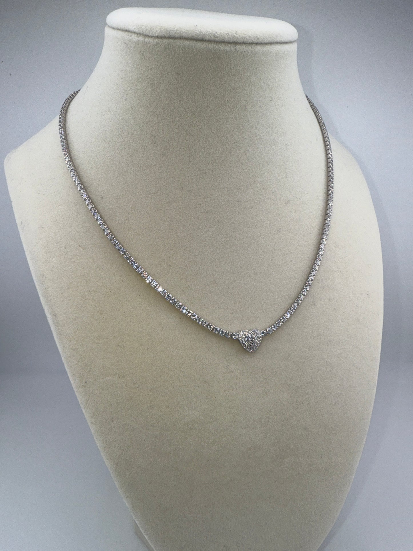 Sterling Silver, Heart Zirconia Tennis Necklace