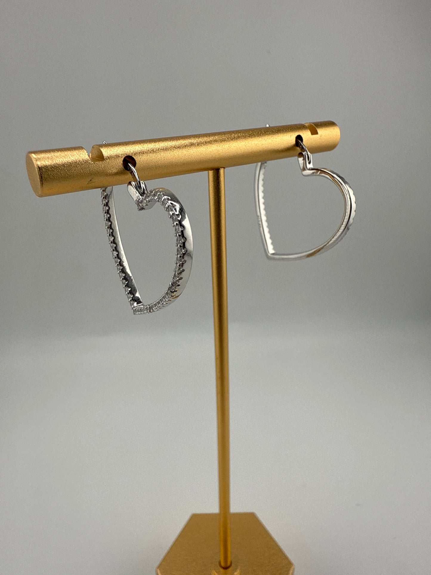 Sterling Silver Zirconia Heart 25mm Hoop Earrings