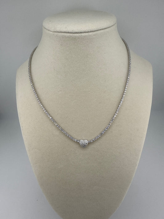 Sterling Silver, Heart Zirconia Tennis Necklace