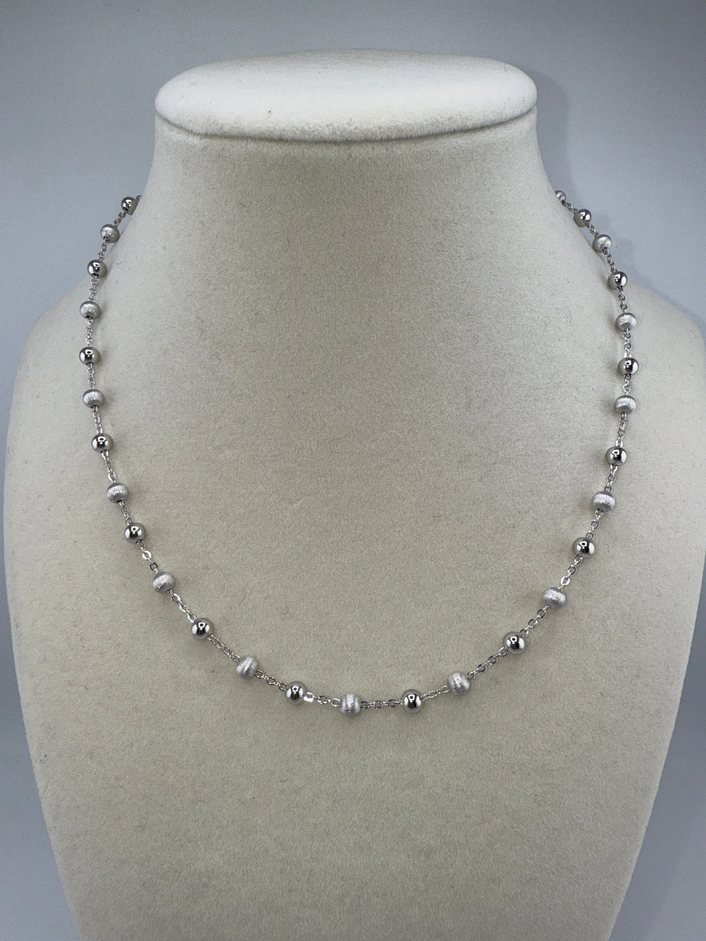 Sterling Silver Alternating Brushed & Polished Bead Station Necklace