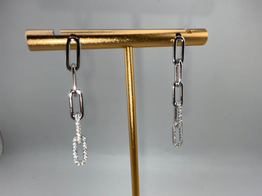 Sterling Silver Zirconia Paperclip Earrings