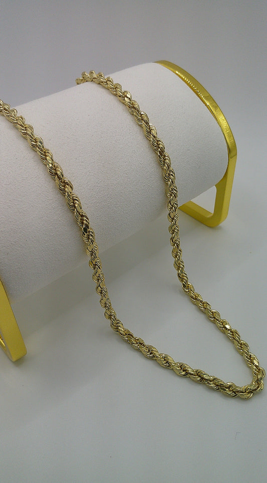 semi-solid rope chain | diamond cut | 14k gold | 4.00 mm width | 22 inches length