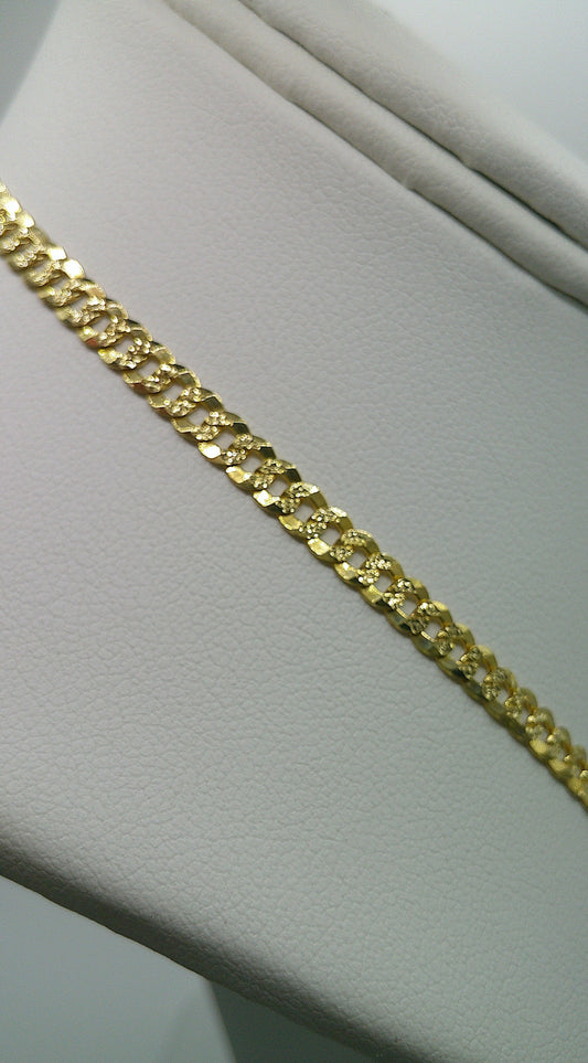 Cuban link chain | Yellow Pave | Flat | solid diamond cut | 14k gold | 3.80 mm width | 16 inches length