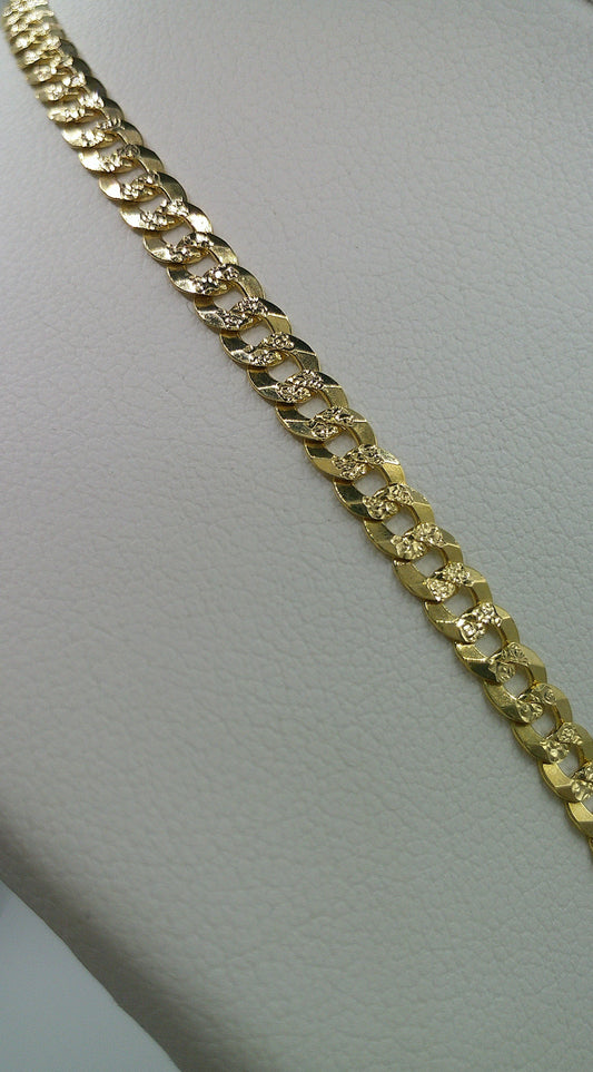 Cuban link chain | Yellow Pave | Flat | solid diamond cut | 14k gold | 3.80 mm width | 18 inches length