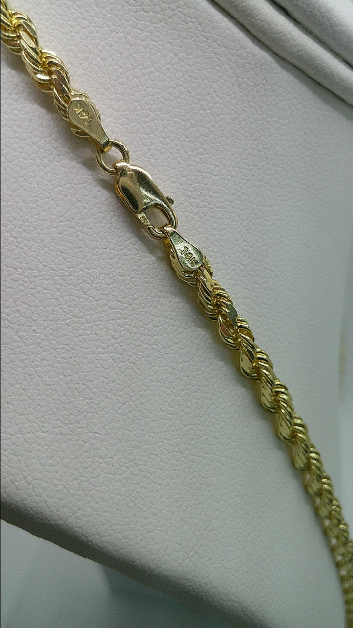 solid rope chain | diamond cut | 14k gold | 4.00 mm width | 22 inches length