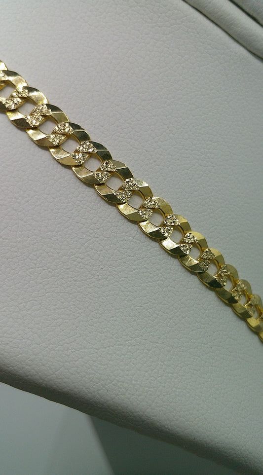 Cuban link chain | Yellow Pave | Flat | solid diamond cut | 14k gold | 5.20 mm width | 20 inches length