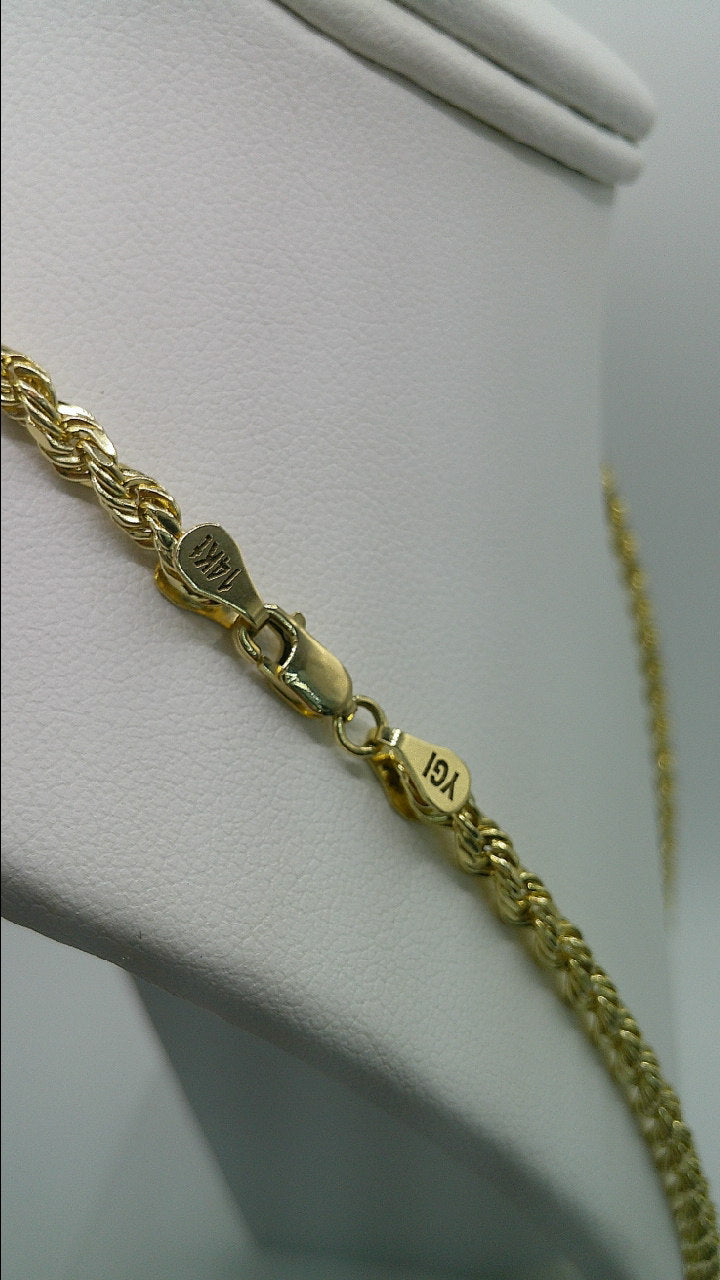 semi-solid rope chain | diamond cut | 14k gold | 4.25 mm width | 24 inches length