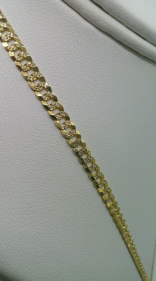 Cuban link chain | Yellow Pave | Flat | solid diamond cut | 14k gold | 3.80 mm width | 18 inches length