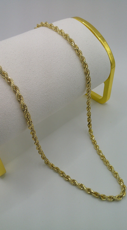 semi-solid rope chain | diamond cut | 14k gold | 3.25 mm width | 24 inches length