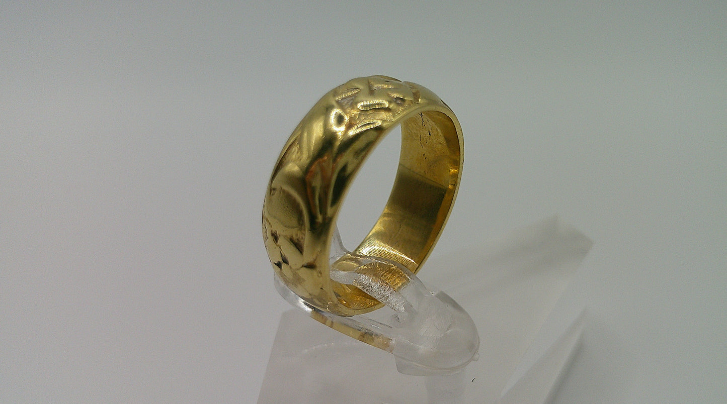 14k gold ring band | fancy floral carved | size 6