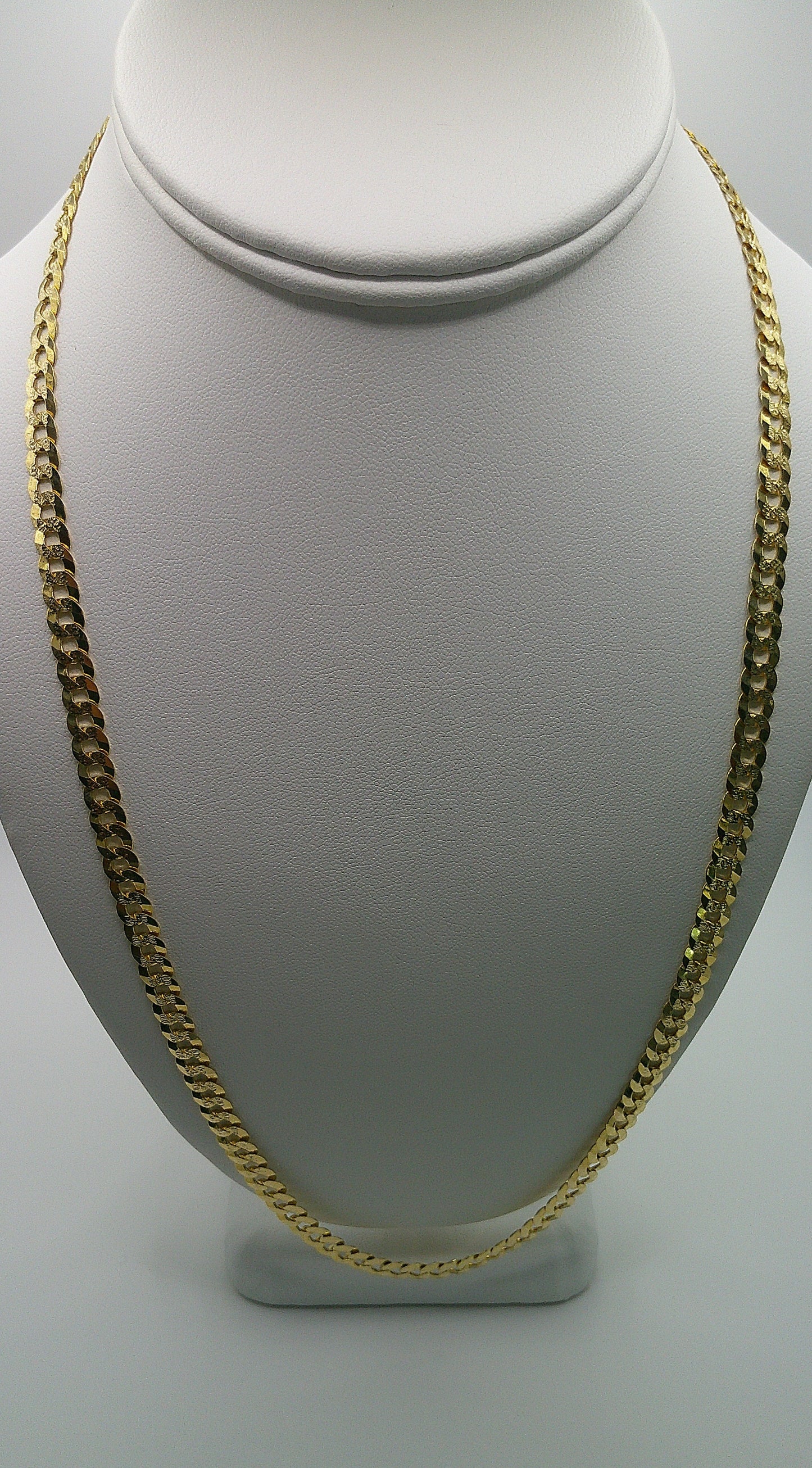 Cuban link chain | Yellow Pave | Flat | solid diamond cut | 14k gold | 5.90 mm width | 24 inches length